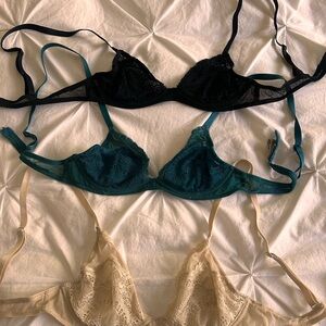 Elegant Lace Intimates Set of 3 - Black, Teal, and Cream free people